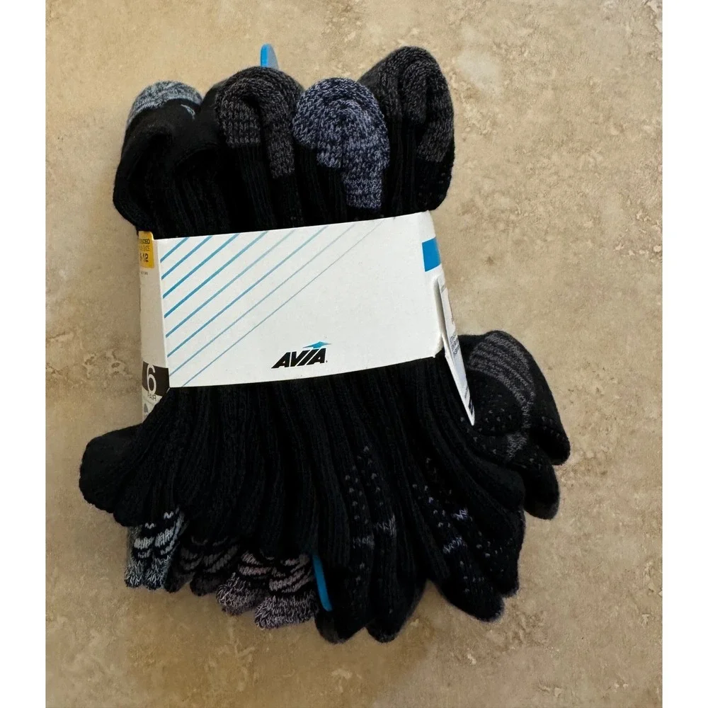 Avia Socks Women 9-12 Black Mid‎ Crew 6 Pair All Sport Athletic NEW